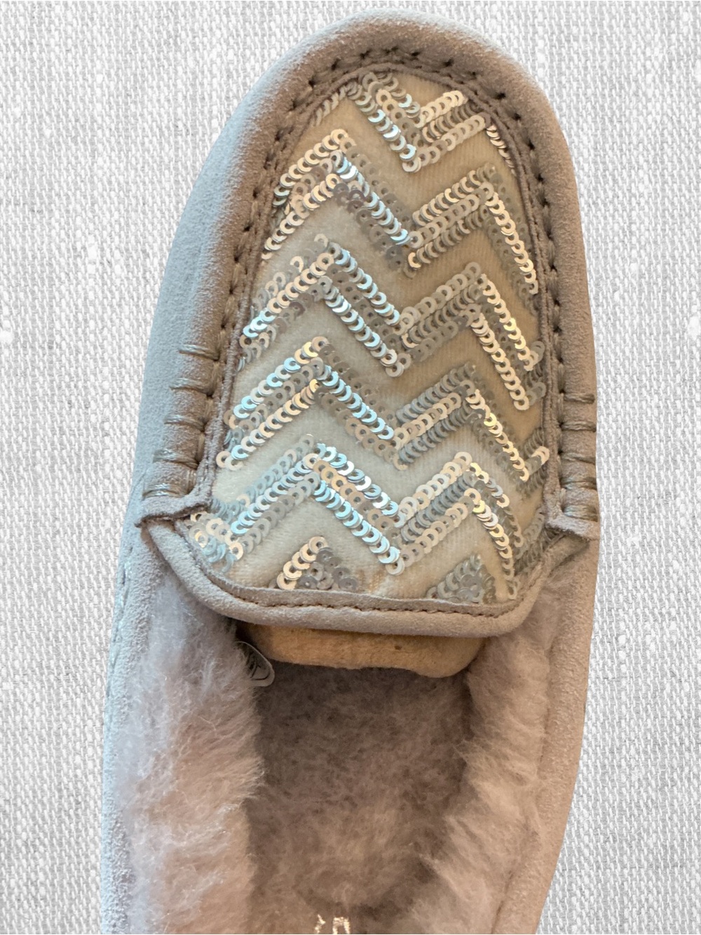 UGG Women's Light Gray Sequin Chevron Moccasin Slippers